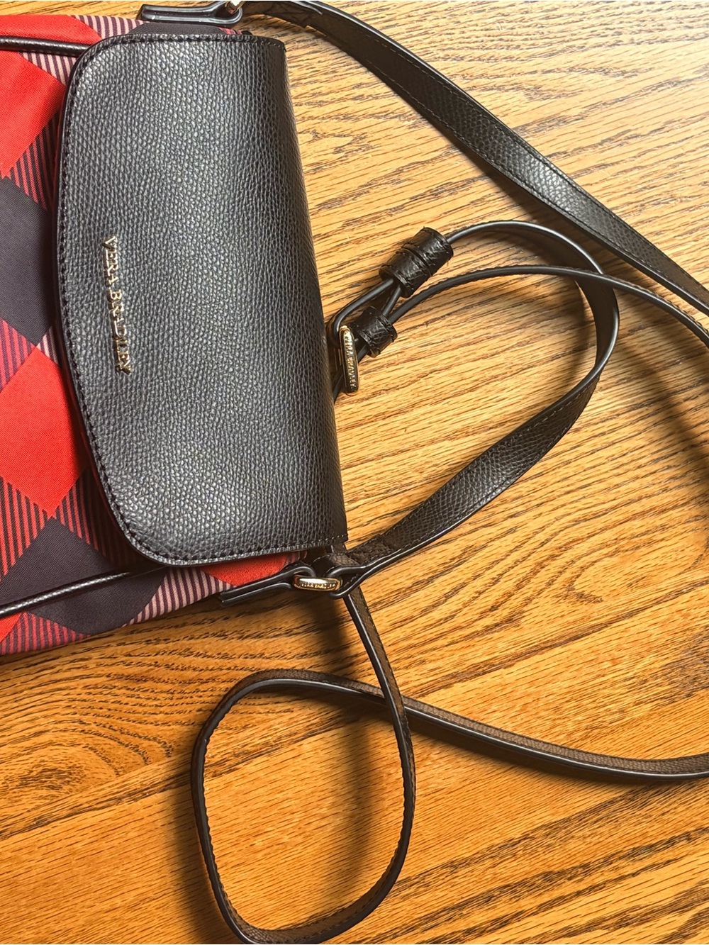 Vera Bradley Black and Red Crossbody with Plaid Accent